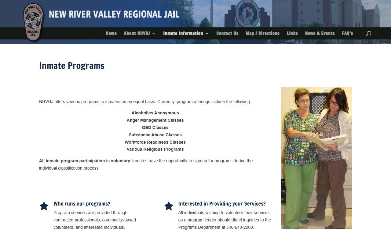 New River Valley Regional Jail programs for Pulaski County inmate population