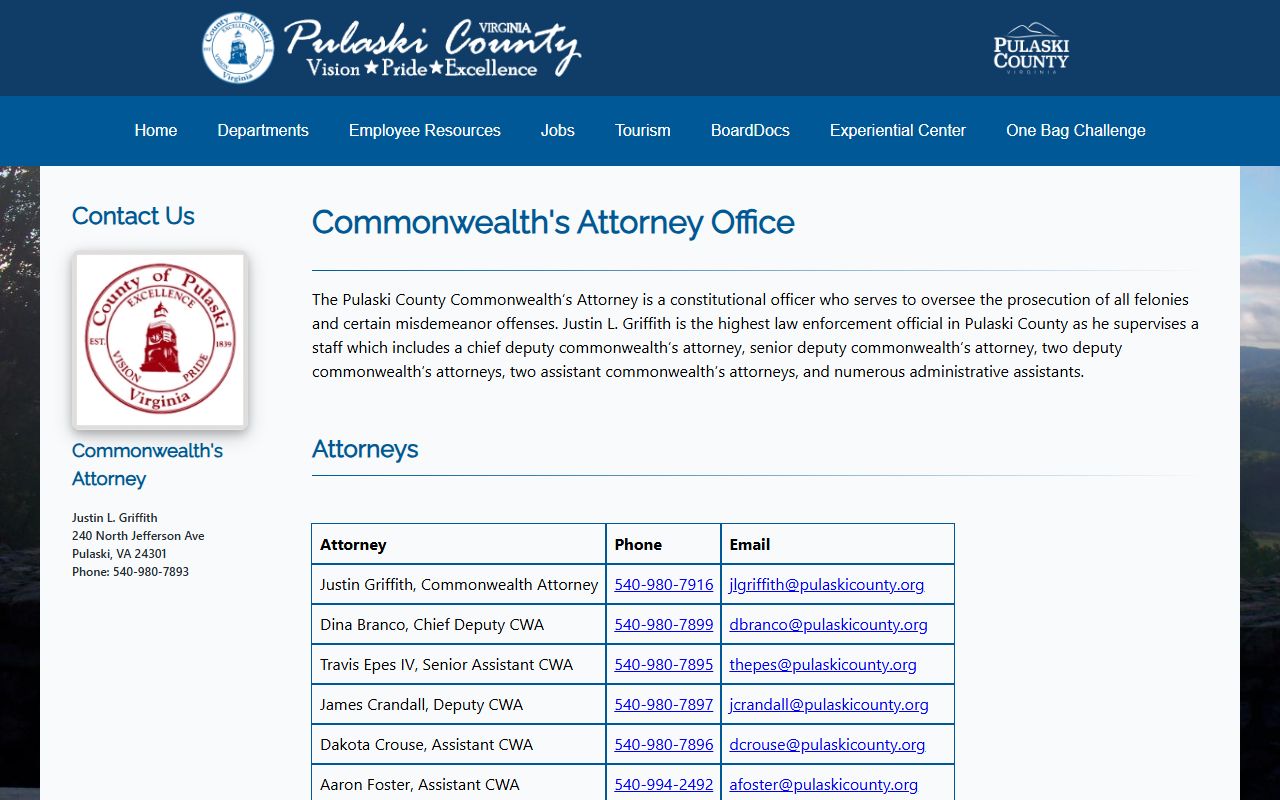 Pulaski County court records after jail arrest Commonwealth Attorney page